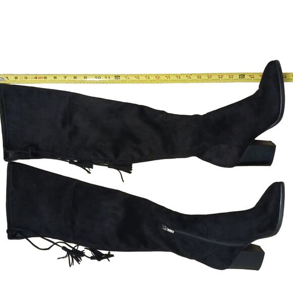 Marc Fisher Alinda Over The Knee Boots Size 9 BLACK Suede 2 Back Tie Tassels - Picture 15 of 16